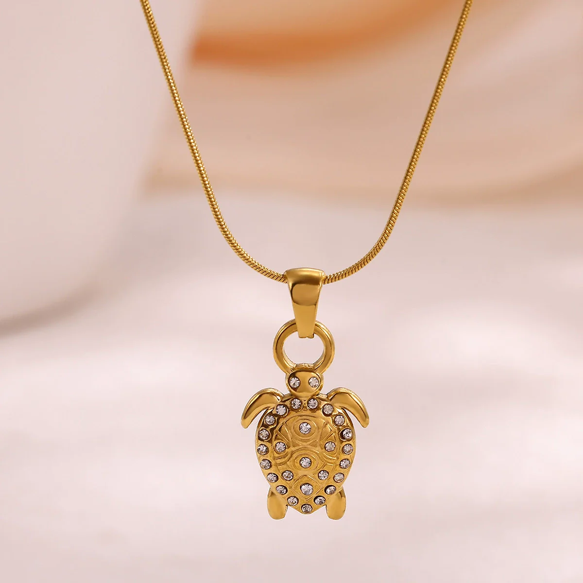 Wholesale Unisex Gold Plated Stainless Steel Rope Chain Necklace With Diamond Turtle Pendant Marine Series High End Jewelry - Image 3