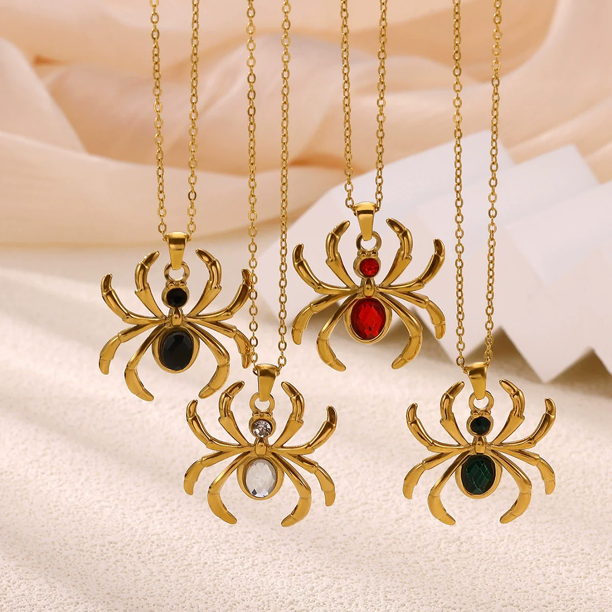 Wholesale Unisex Gothic Medieval Style Gold Plated Stainless Steel Animal Zodiac Spider Pendant Necklace With Cross Chain