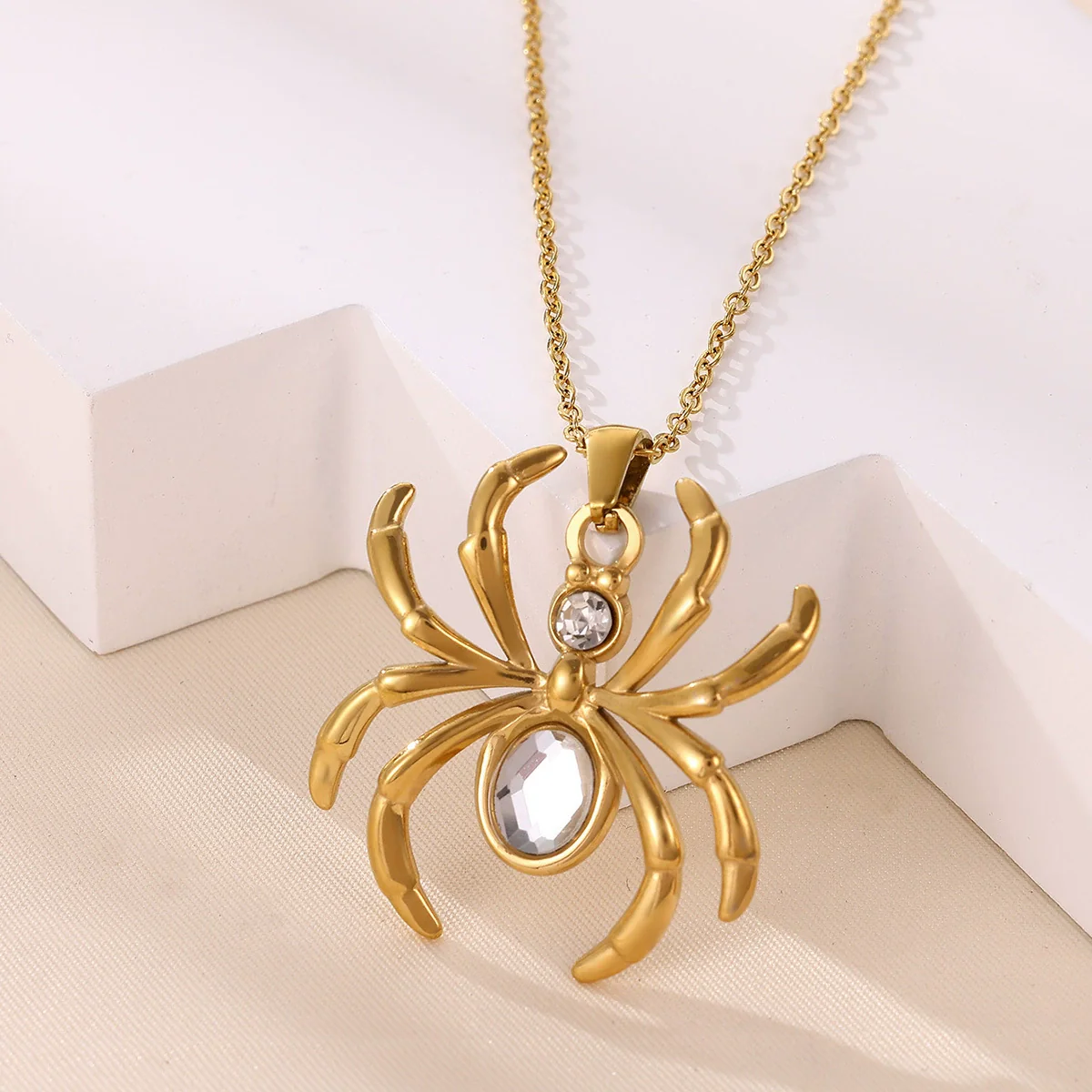 Wholesale Unisex Gothic Medieval Style Gold Plated Stainless Steel Animal Zodiac Spider Pendant Necklace With Cross Chain - Image 8