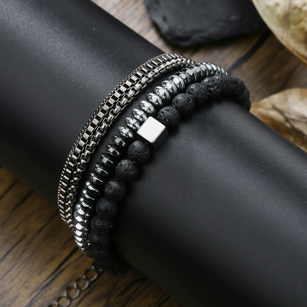 Wholesale Unisex Handmade Geometric Elastic Beaded Bracelet With Tiger Eye Stone Black Gallstone Alloy Stainless Steel - Image 15