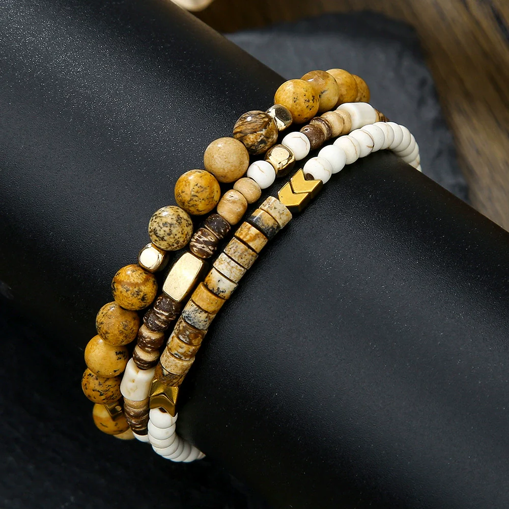 Wholesale Unisex Handmade Geometric Elastic Beaded Bracelet With Tiger Eye Stone Black Gallstone Alloy Stainless Steel - Image 19