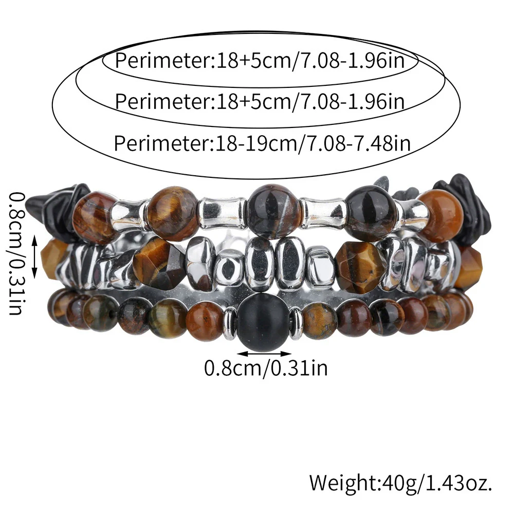Wholesale Unisex Handmade Geometric Elastic Beaded Bracelet With Tiger Eye Stone Black Gallstone Alloy Stainless Steel - Image 2