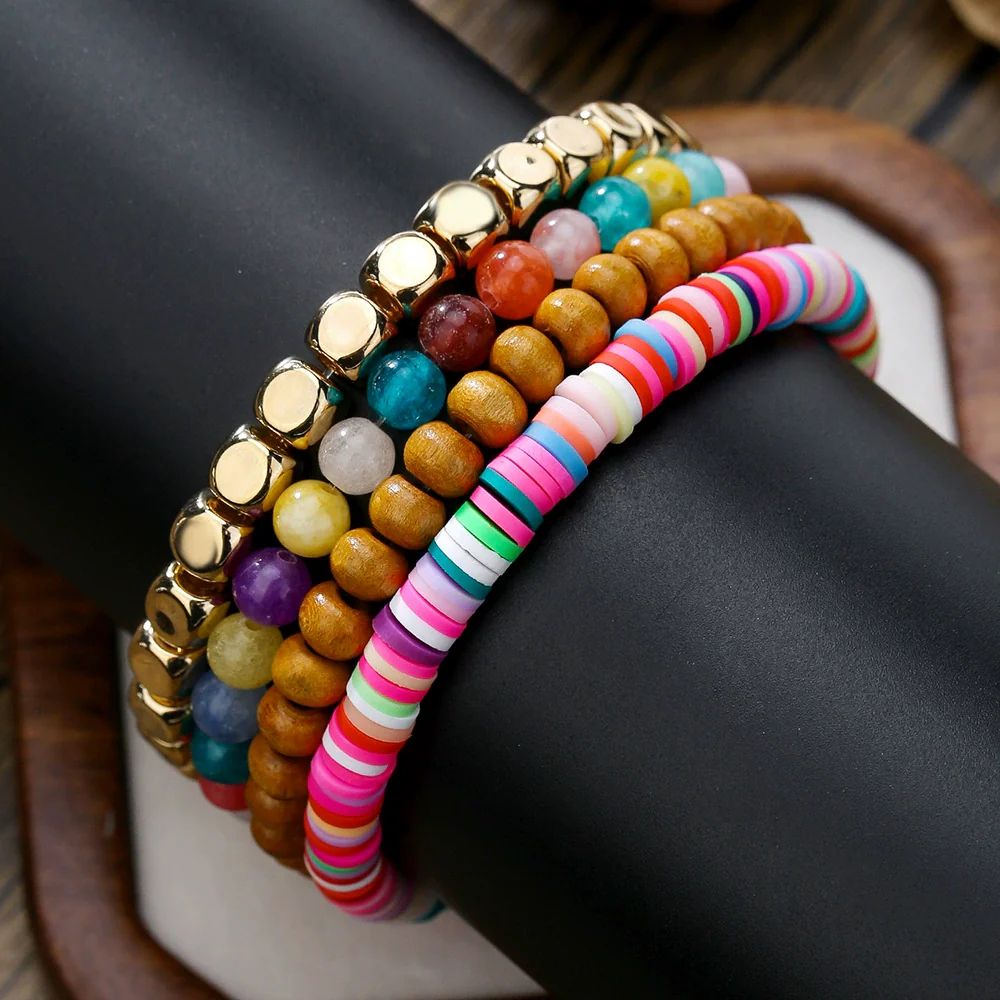 Wholesale Unisex Handmade Geometric Elastic Beaded Bracelet With Tiger Eye Stone Black Gallstone Alloy Stainless Steel - Image 20