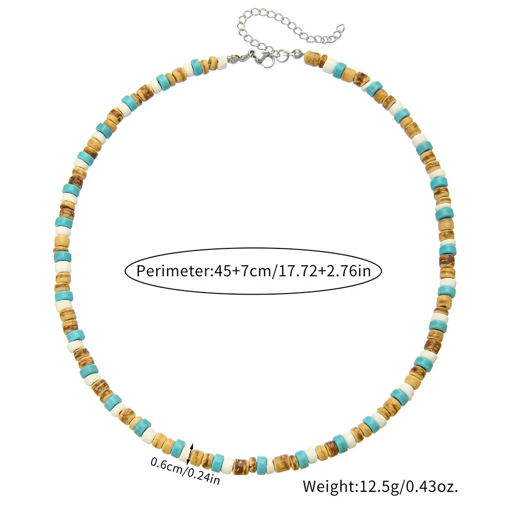 Wholesale Unisex Handmade Natural Turquoise Coconut Shell And Wood Beads Geometric Style O Chain Necklace - Image 5