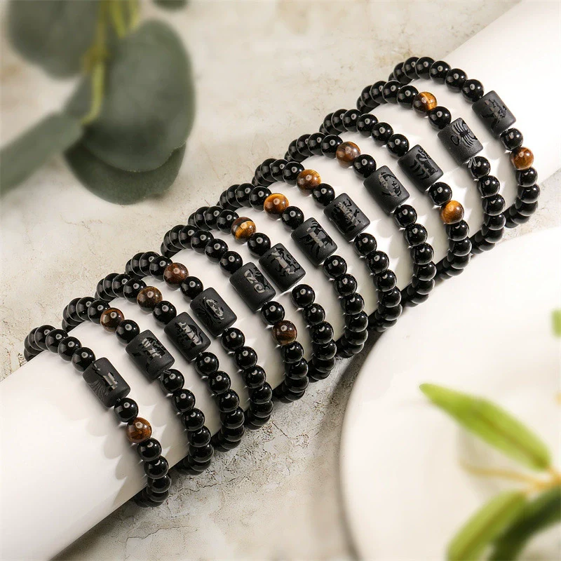 Wholesale Unisex Handmade Twelve Constellation Agate Elastic Bracelet