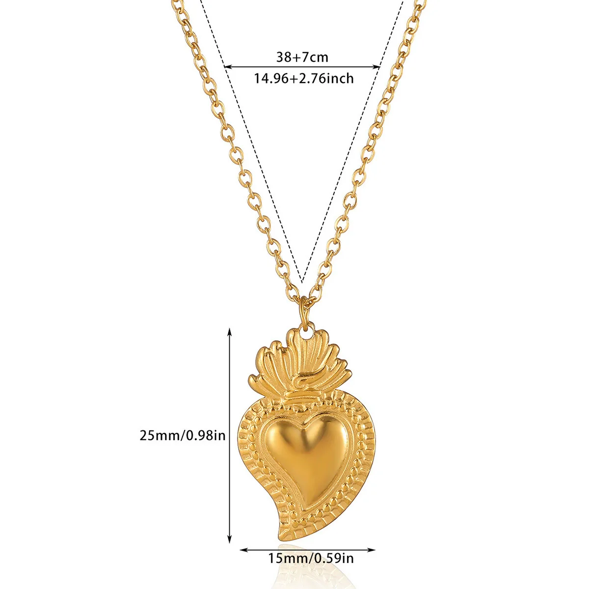 Wholesale Unisex Heartshaped Stainless Steel 18K Gold Plated Cross Chain Pendant Necklace - Image 6