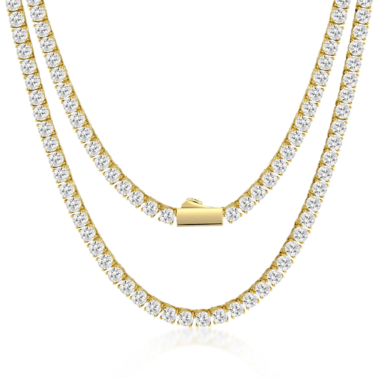 Wholesale Unisex Hip Hop Geometric Diamondencrusted Melon Seed Chain Bracelet And Necklace With Artificial Crystal And Copper 18K Gold Plated Pendant - Image 2