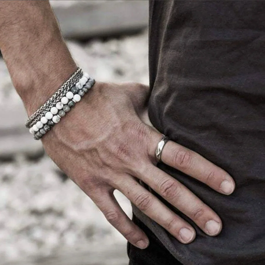 Wholesale Unisex Hip Hop Stretch Handmade Geometric Stone Chain Bracelet