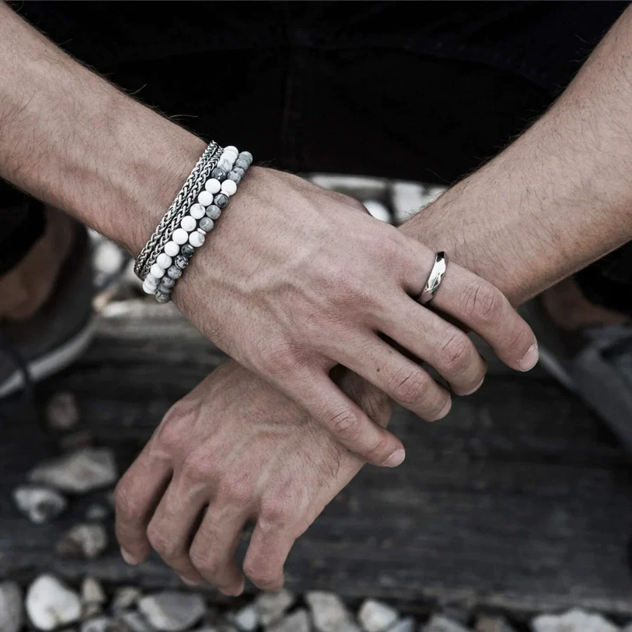 Wholesale Unisex Hip Hop Stretch Handmade Geometric Stone Chain Bracelet - Image 2