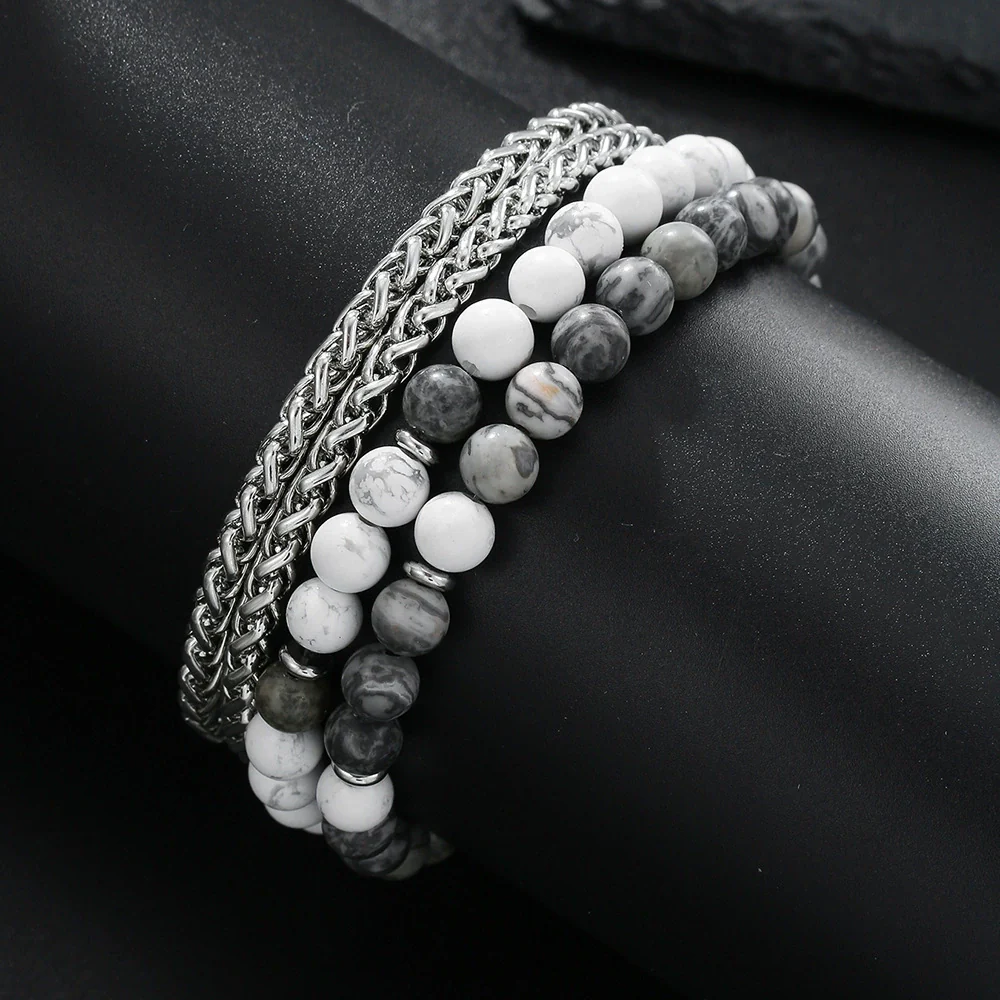 Wholesale Unisex Hip Hop Stretch Handmade Geometric Stone Chain Bracelet - Image 4