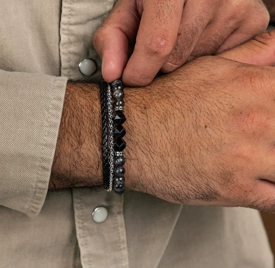 Wholesale Unisex Hip Hop Stretch Handmade Geometric Stone Chain Bracelet - Image 6