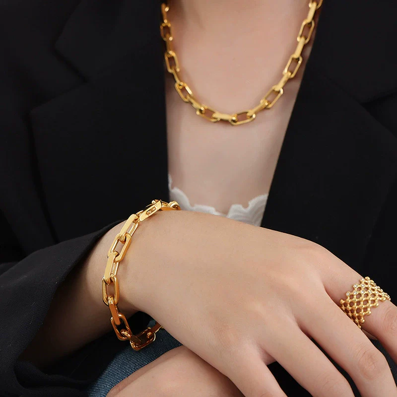Wholesale Unisex Hip Hop Style Allmatch Goldplated Titanium Steel Jewelry Set With Regular Chain - Image 4