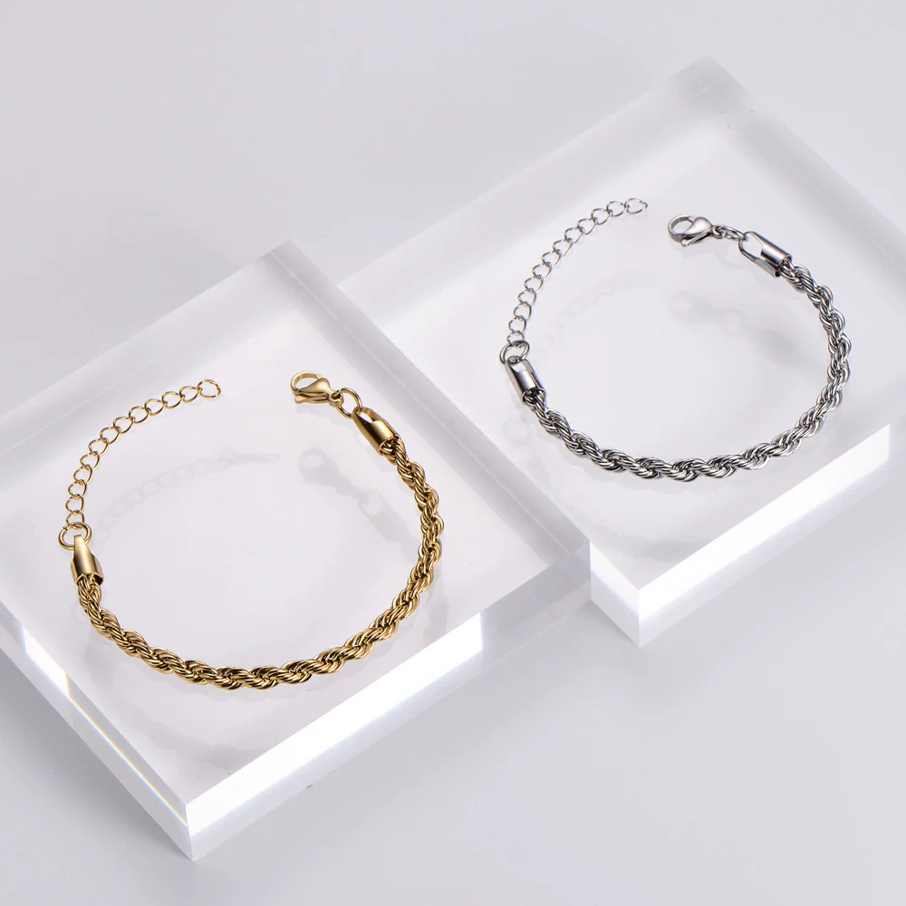 Wholesale Unisex Hip Hop Titanium Steel Electroplated 18K Gold Twist Chain Bracelet - Image 5