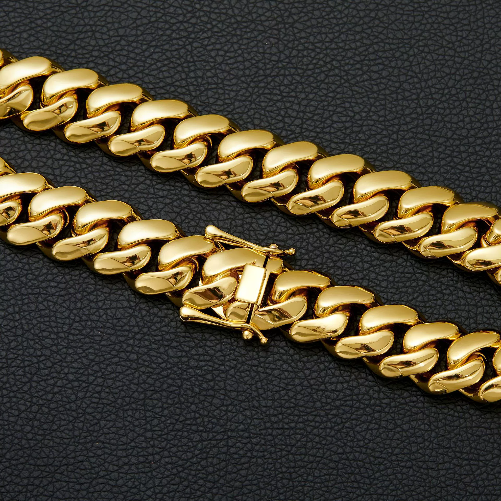 Wholesale Unisex Hiphop Jewelry Stainless Steel Cuban Chain Necklace With Geometric Pattern Vacuum Goldplated - Image 4