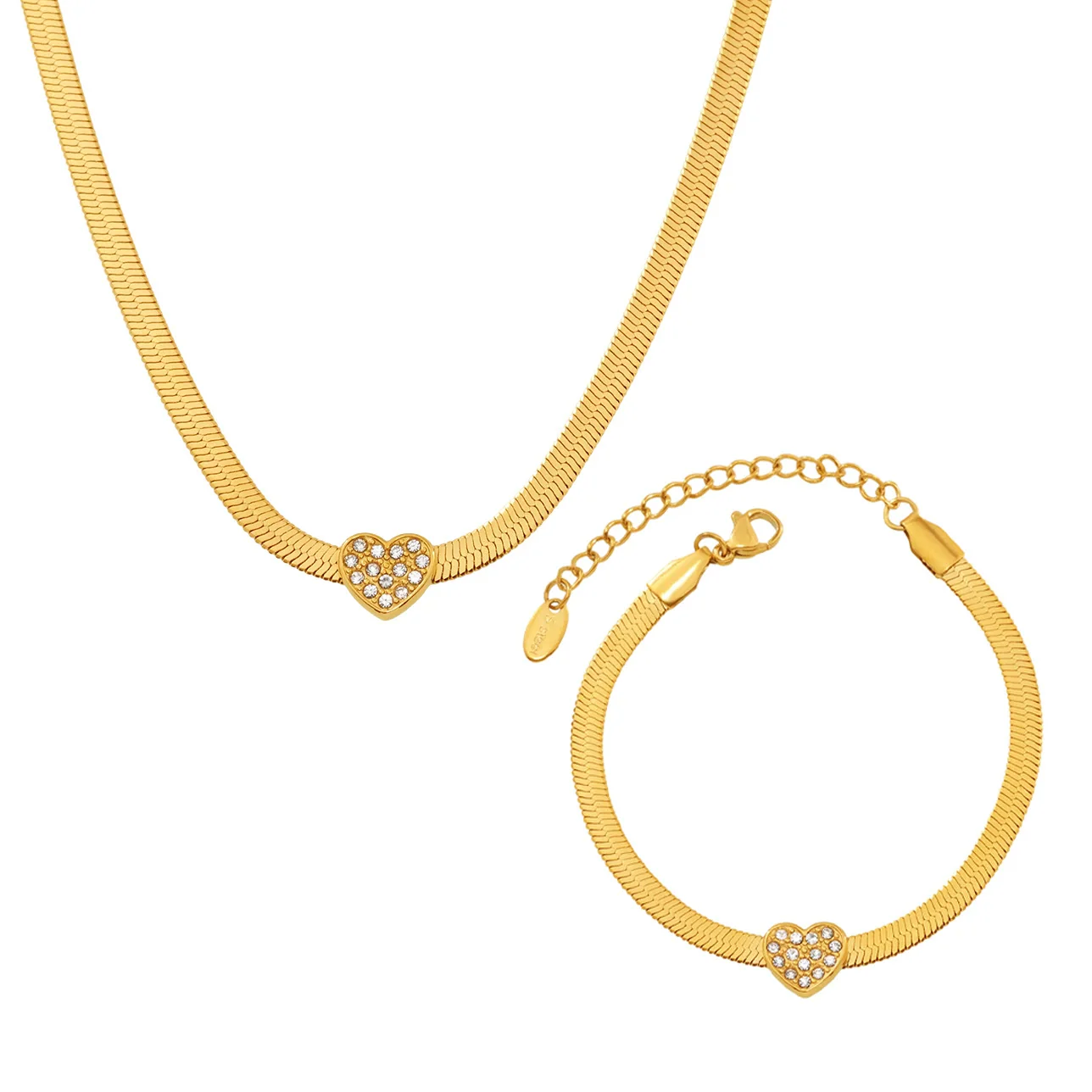 Wholesale Unisex Ins Style Ferris Wheel Titanium Steel Electroplated Snake Bone Chain Bracelet And Love Zircon Necklace Jewelry Set - Image 5