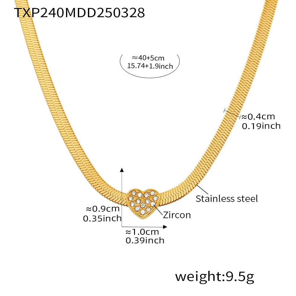 Wholesale Unisex Ins Style Ferris Wheel Titanium Steel Electroplated Snake Bone Chain Bracelet And Love Zircon Necklace Jewelry Set - Image 6