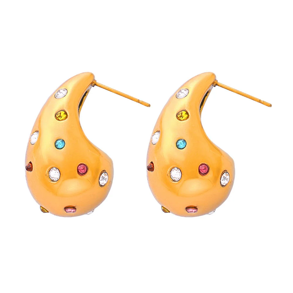 Wholesale Unisex Ins Style Geometric Dropshaped Rhinestone Inlaid Titanium Steel Earrings - Image 10