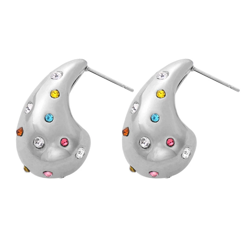 Wholesale Unisex Ins Style Geometric Dropshaped Rhinestone Inlaid Titanium Steel Earrings - Image 11