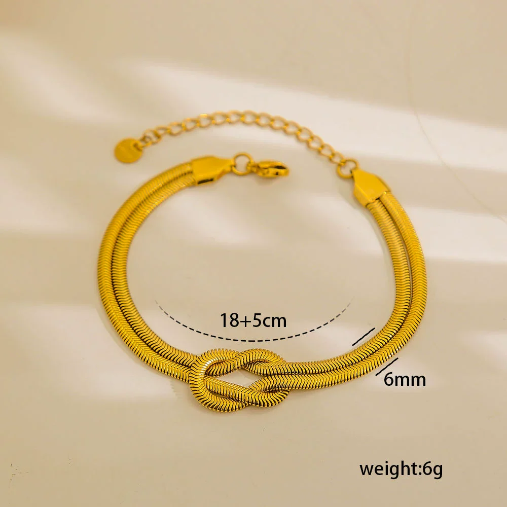 Wholesale Unisex Ins Style Geometric Stainless Steel Handmade Knotted Snake Chain Herringbone Real Gold Plated Bracelet Necklace Ring - Image 7