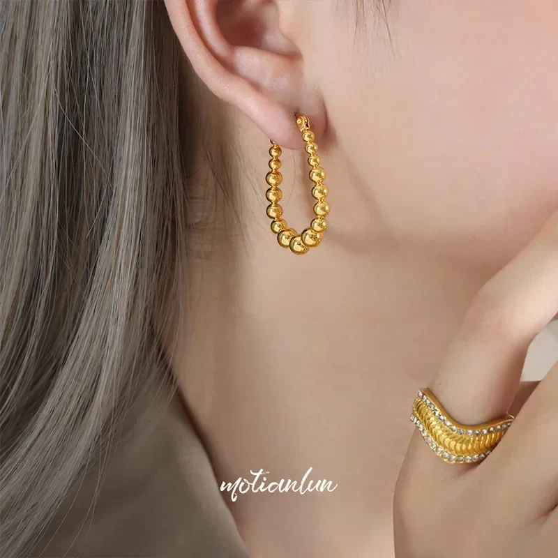 Wholesale Unisex Ins Style Geometric Titanium Steel Gold Plated Stitching Design Ushaped Earrings