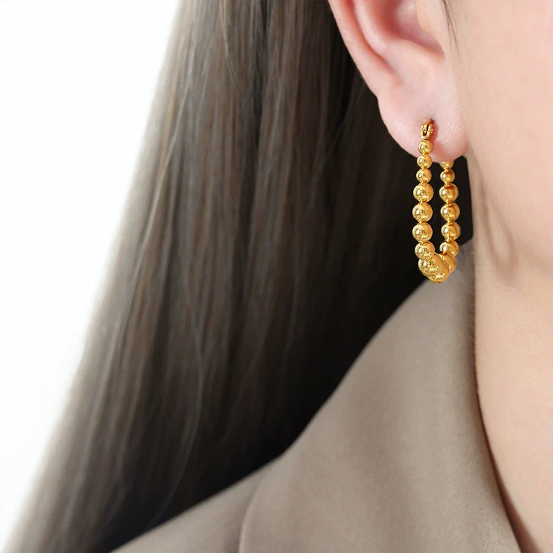 Wholesale Unisex Ins Style Geometric Titanium Steel Gold Plated Stitching Design Ushaped Earrings - Image 4