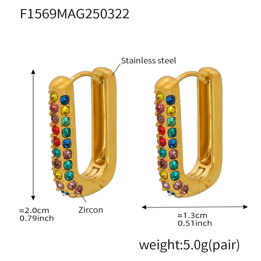 Wholesale Unisex Ins Style Geometric Titanium Steel Zircon Blue Turquoise 18K Gold Plated Earrings - Image 7