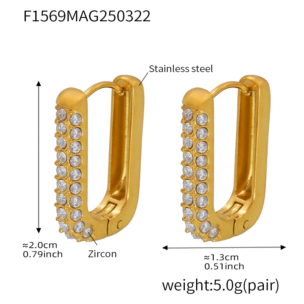 Wholesale Unisex Ins Style Geometric Titanium Steel Zircon Blue Turquoise 18K Gold Plated Earrings - Image 8