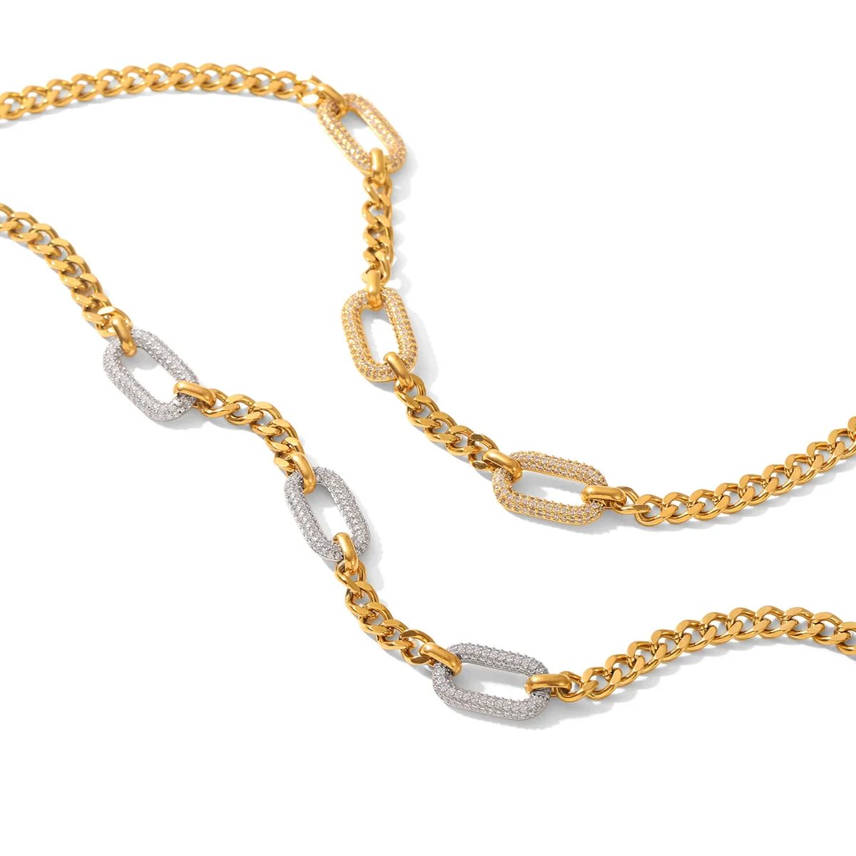 Wholesale Unisex Ins Style Stainless Steel Geometric Pattern Necklace With Diamonds And Zircons Electroplated Cuban Link Chain - Image 5