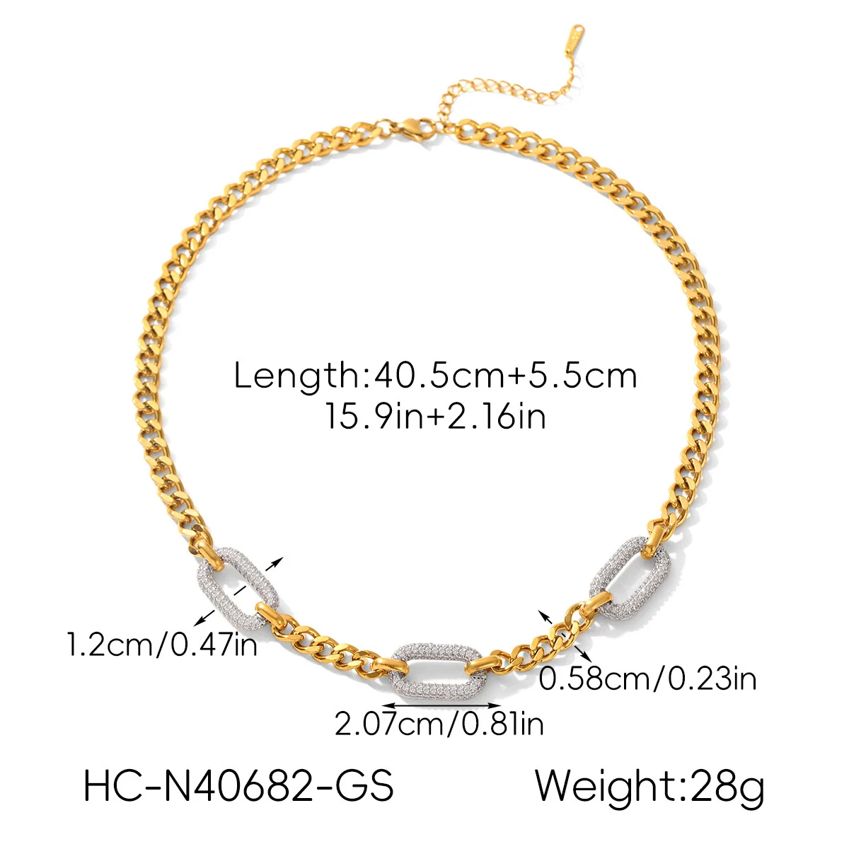 Wholesale Unisex Ins Style Stainless Steel Geometric Pattern Necklace With Diamonds And Zircons Electroplated Cuban Link Chain - Image 7