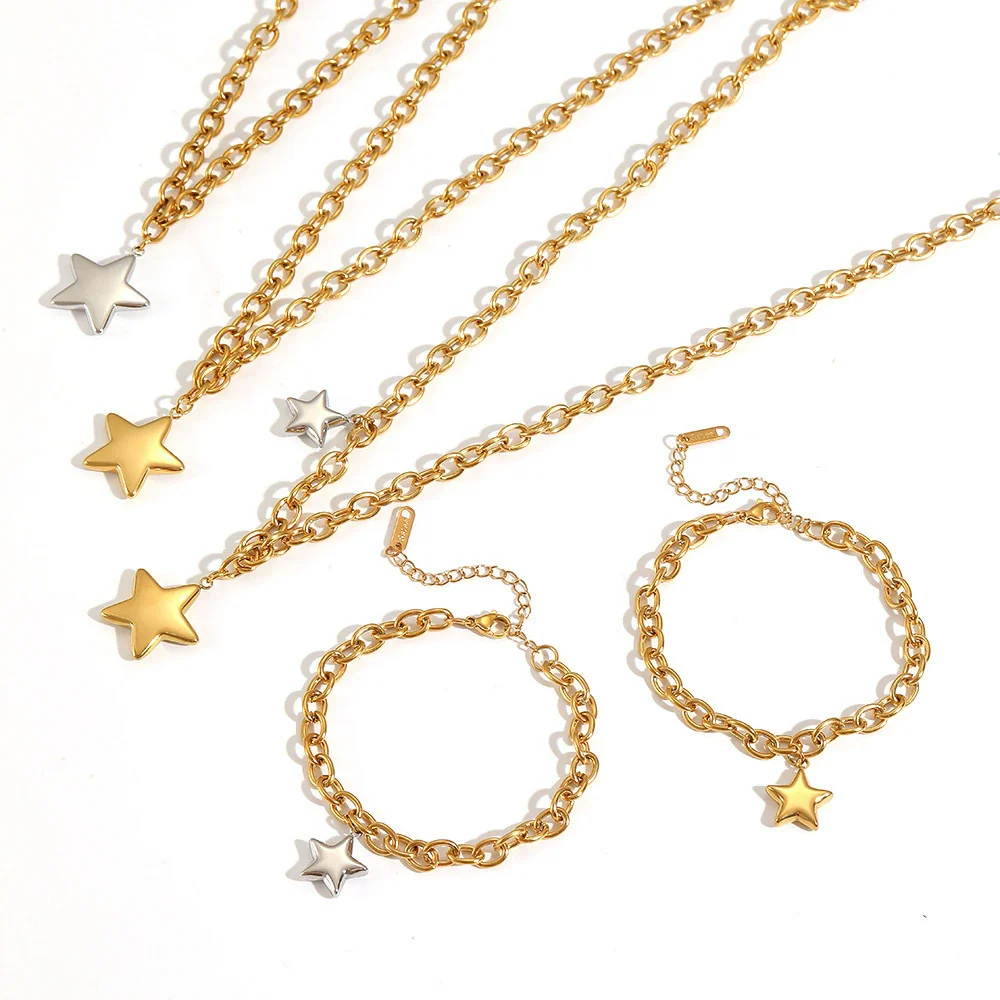 Wholesale Unisex Jewelry Set Stainless Steel Titanium Steel Electroplated Star Sun And Moon Clouds Universe Pattern Necklace And Bracelet - Image 4