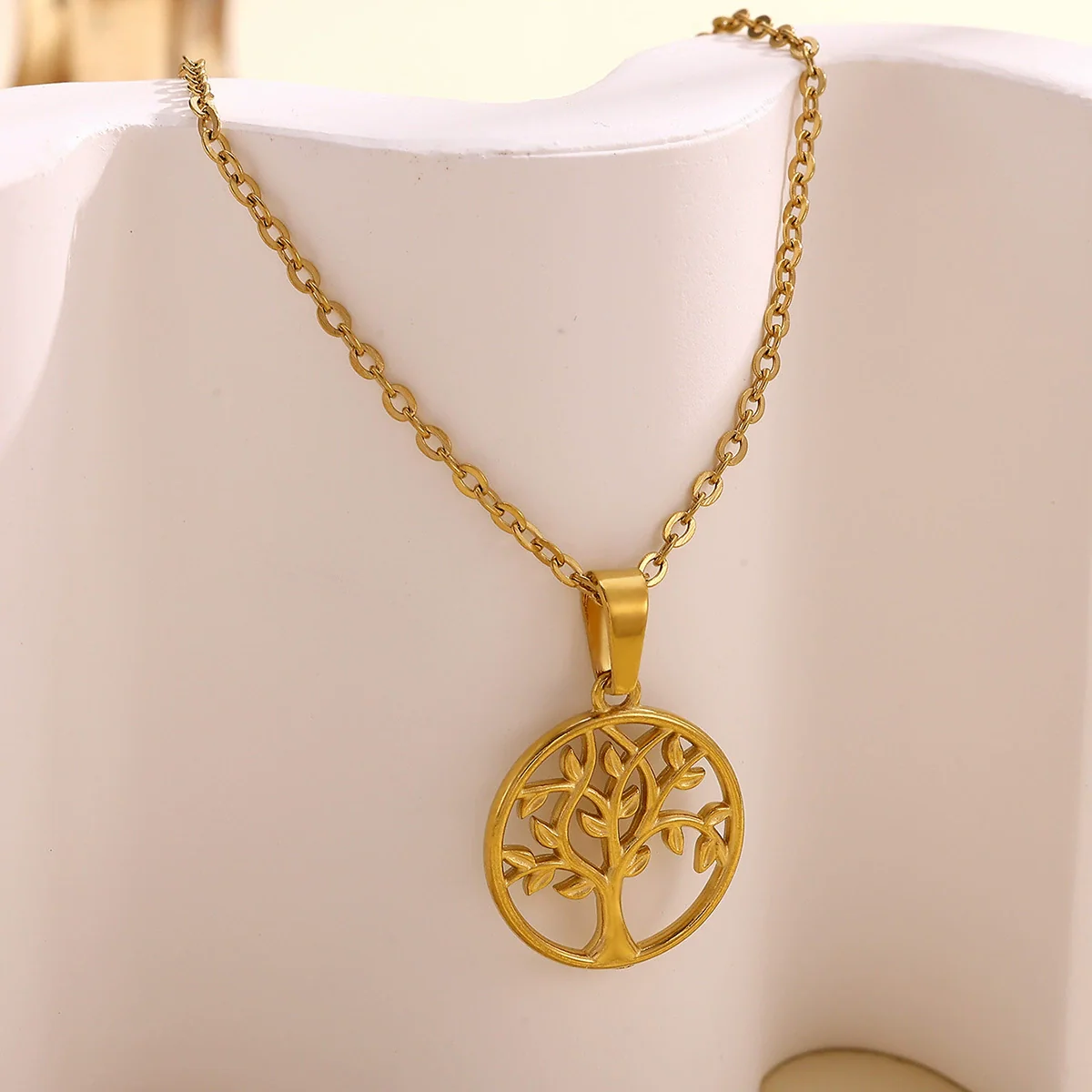 Wholesale Unisex Life Tree Cross Chain Necklace Stainless Steel Gold Electroplated - Image 2