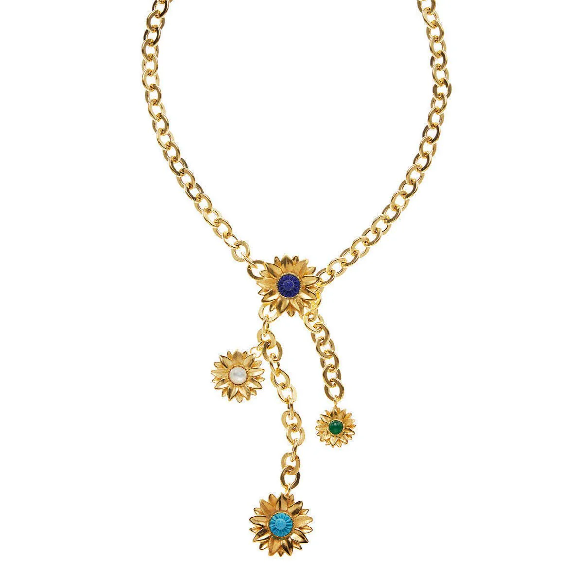 Wholesale Unisex Light Luxury Design Flowershaped Copper Electroplated Daisy Color Pearl Gem Pendant Necklace - Image 3