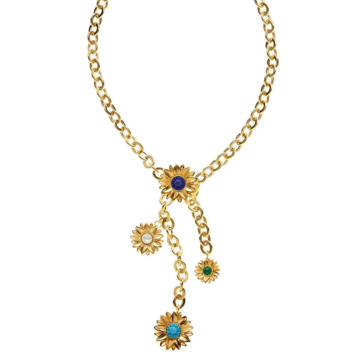 Wholesale Unisex Light Luxury Design Flowershaped Copper Electroplated Daisy Color Pearl Gem Pendant Necklace - Image 5