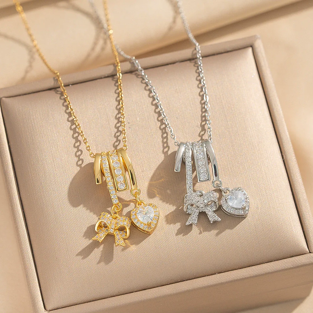Wholesale Unisex Light Luxury Geometric Pendant Necklace With Gold Plated Copper Zircon Pendant And O Word Chain