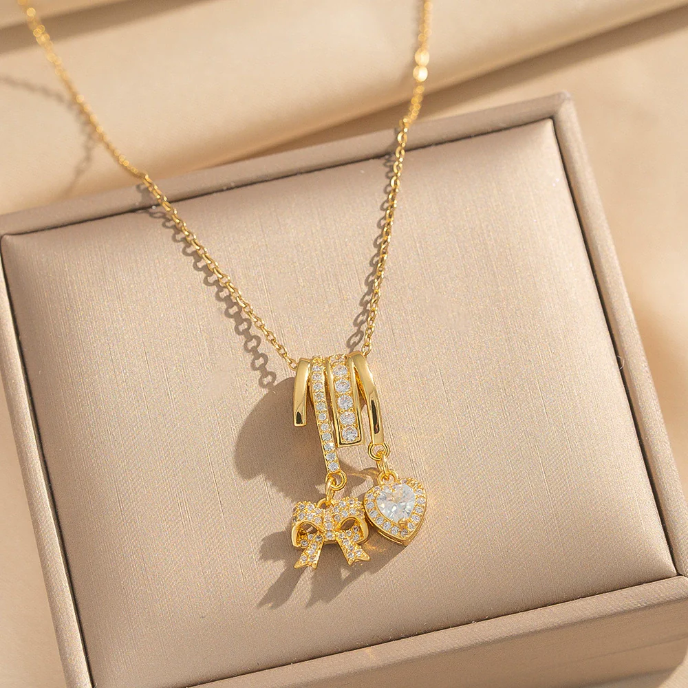 Wholesale Unisex Light Luxury Geometric Pendant Necklace With Gold Plated Copper Zircon Pendant And O Word Chain - Image 2