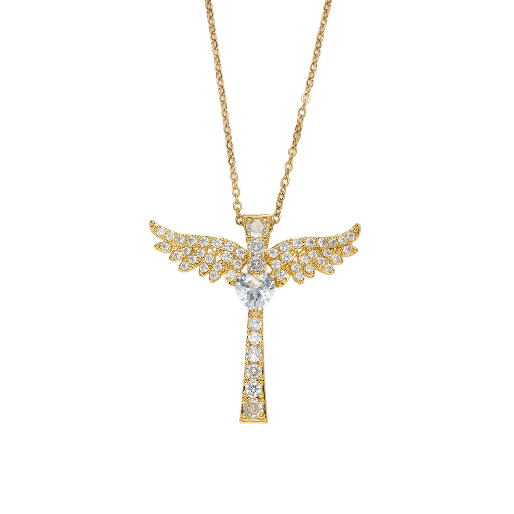 Wholesale Unisex Light Luxury Gold Plated Copper And Zircon Cross Necklace With O Word Chain - Image 5