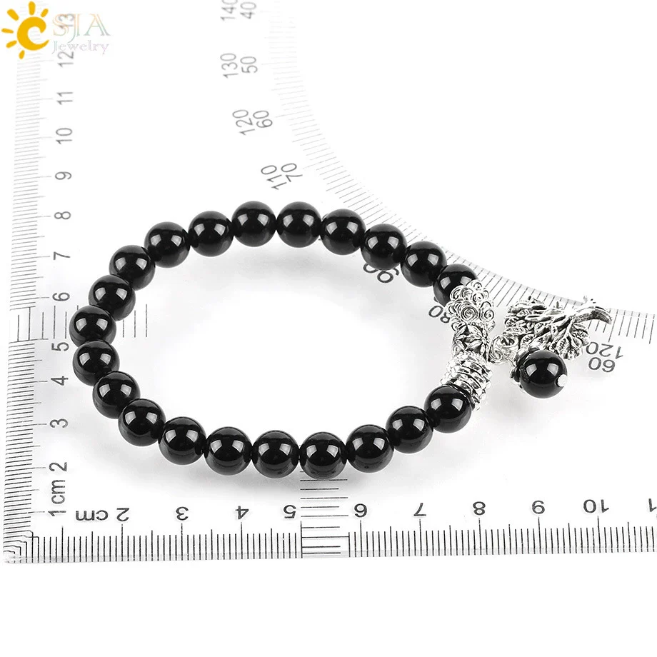 Wholesale Unisex Natural Black Agate And Alloy Accessories Bracelet With Tree Of Life Design And Baking Varnish Treatment - Image 5