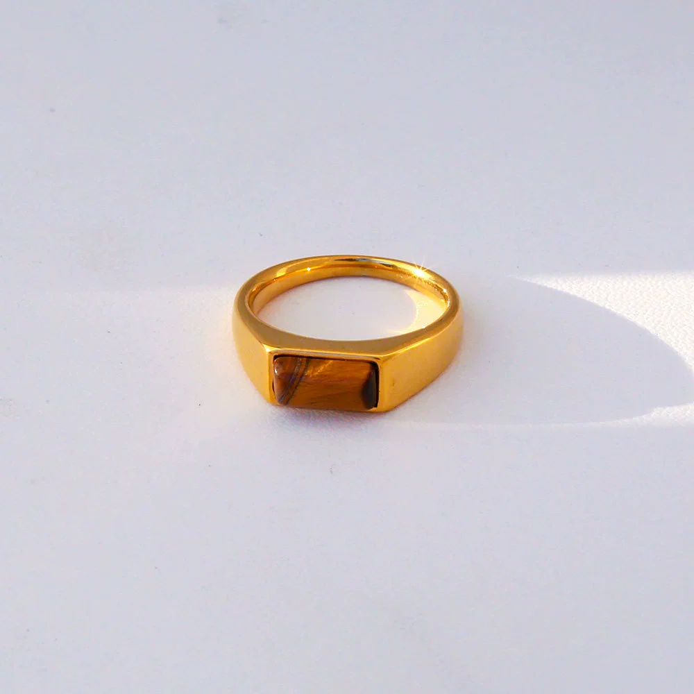 Wholesale Unisex Natural Stone Geometric Stainless Steel Electroplated Rings Vintage Light Luxury Mid Century Style - Image 7