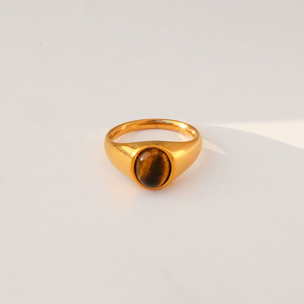 Wholesale Unisex Natural Stone Geometric Stainless Steel Electroplated Rings Vintage Light Luxury Mid Century Style - Image 8