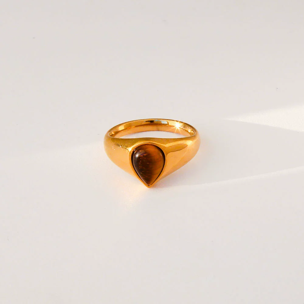 Wholesale Unisex Natural Stone Geometric Stainless Steel Electroplated Rings Vintage Light Luxury Mid Century Style - Image 9