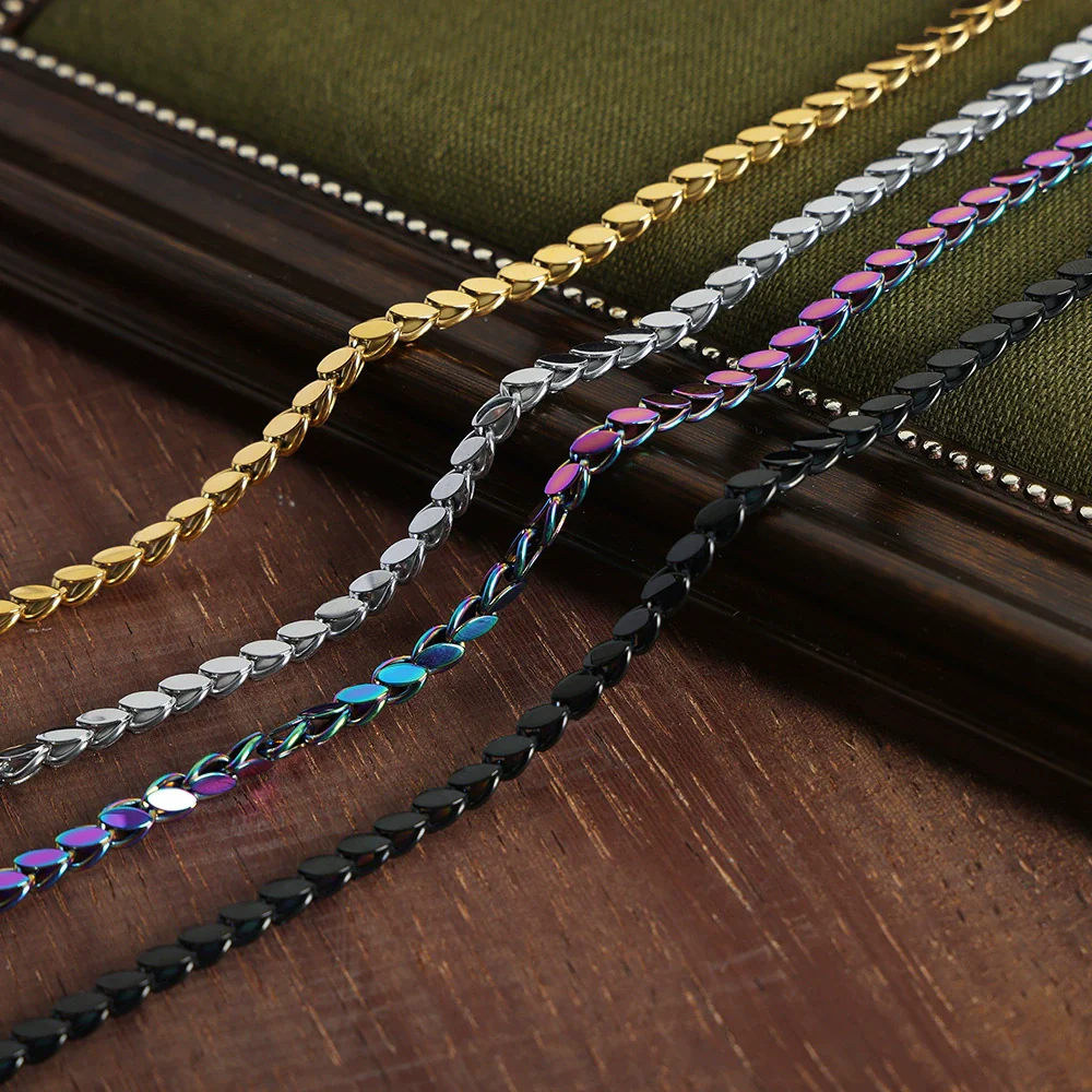 Wholesale Unisex Oval Blade Stitching Chain Design Electroplated Titanium Steel Jewelry Suit Necklace Bracelet - Image 3