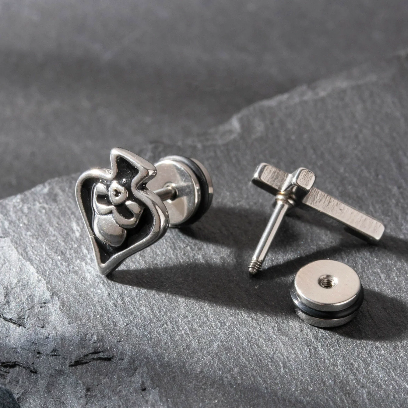 Wholesale Unisex Piercing Earrings Stainless Steel Cast Cross Punk Fashion Retro Polished