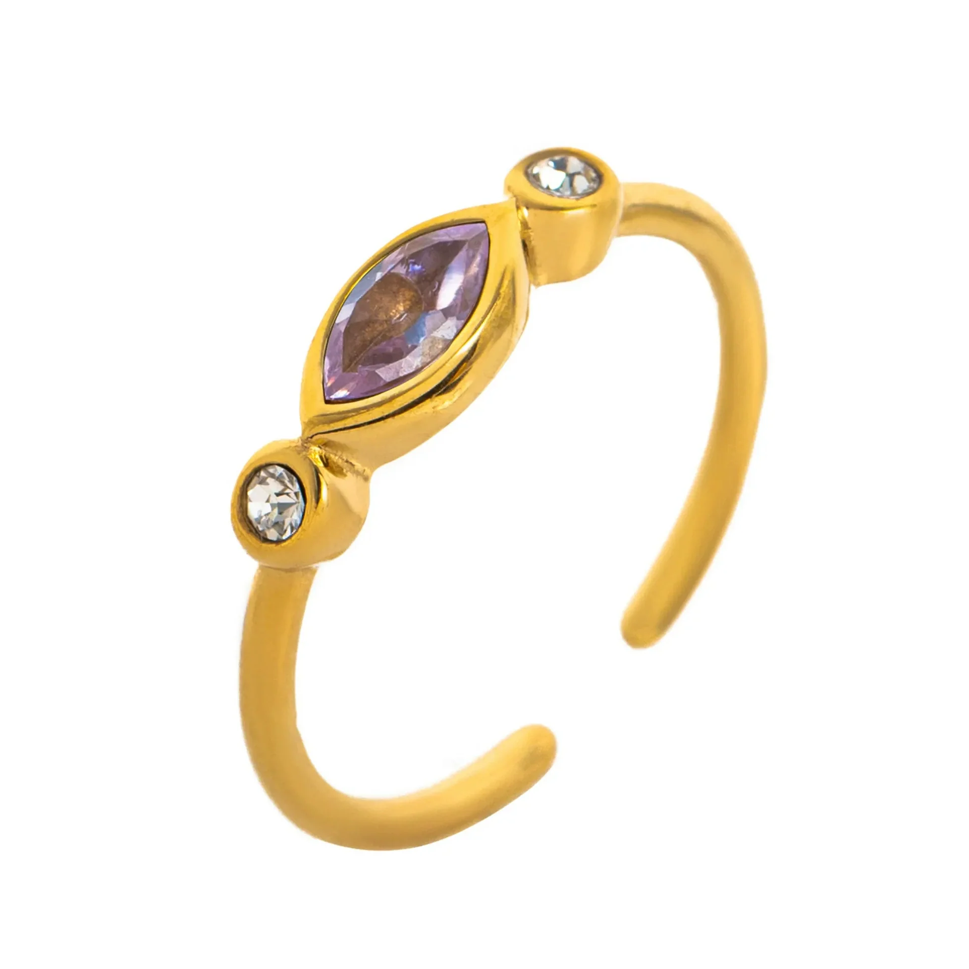 Wholesale Unisex Retro Geometric Electroplated Titanium Steel Ring With Horse Eye Color Zircon - Image 11