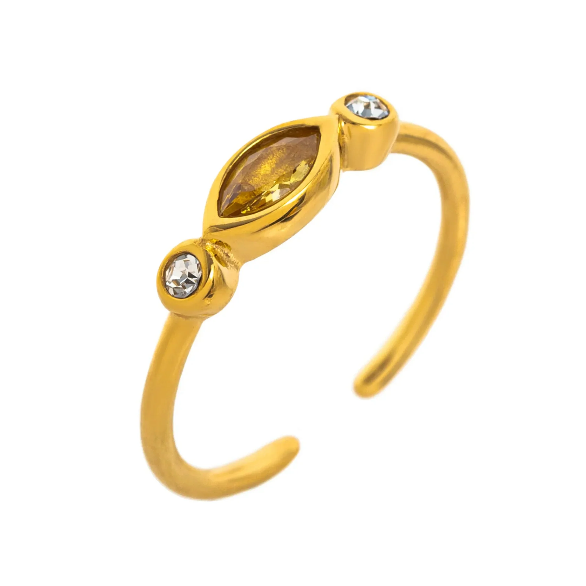 Wholesale Unisex Retro Geometric Electroplated Titanium Steel Ring With Horse Eye Color Zircon - Image 16