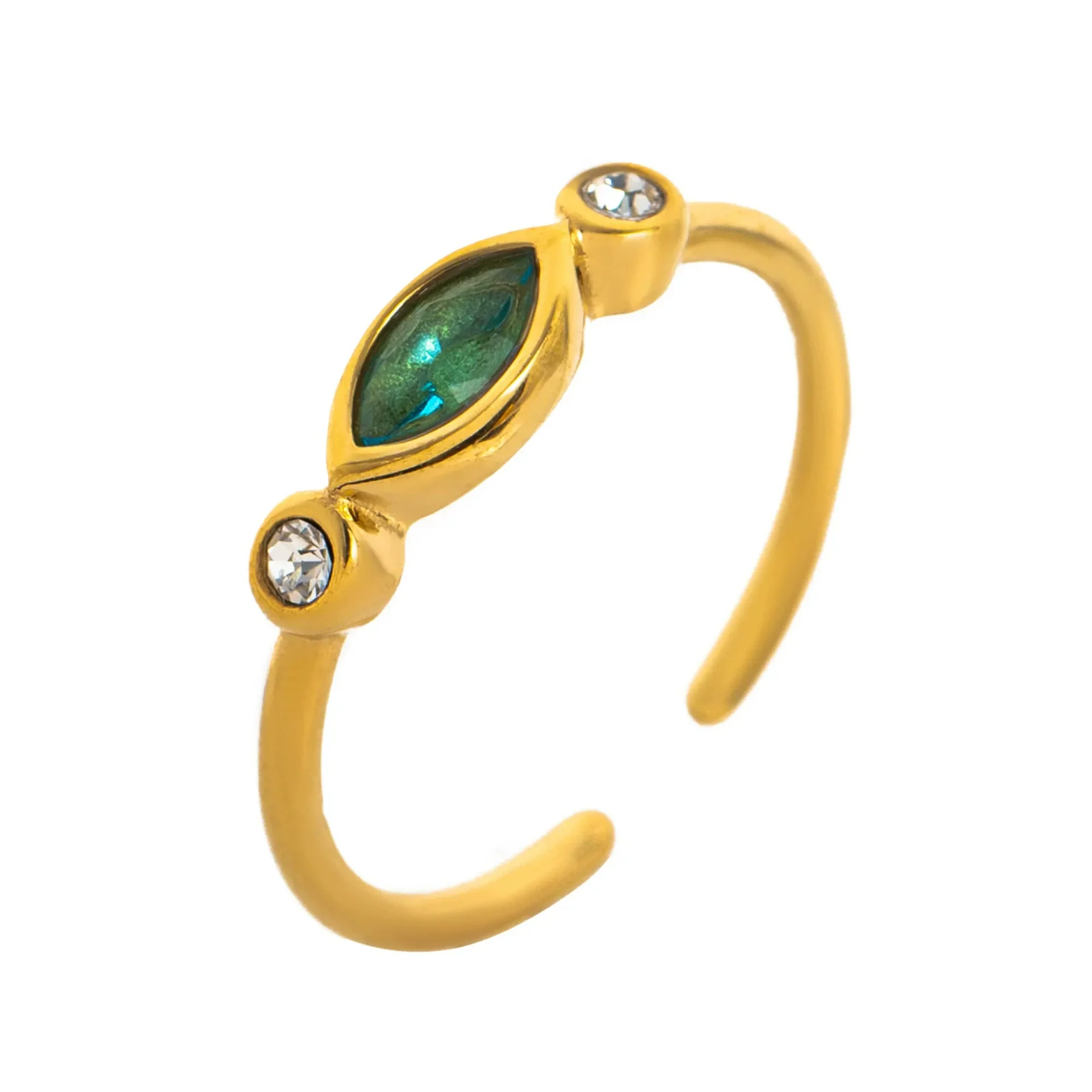 Wholesale Unisex Retro Geometric Electroplated Titanium Steel Ring With Horse Eye Color Zircon - Image 17