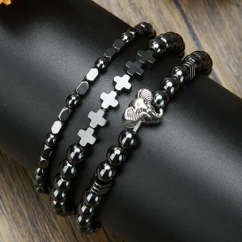Wholesale Unisex Retro Handmade Geometric Volcanic Stone And Wooden Beads Double Layer Stacked Bracelet - Image 19