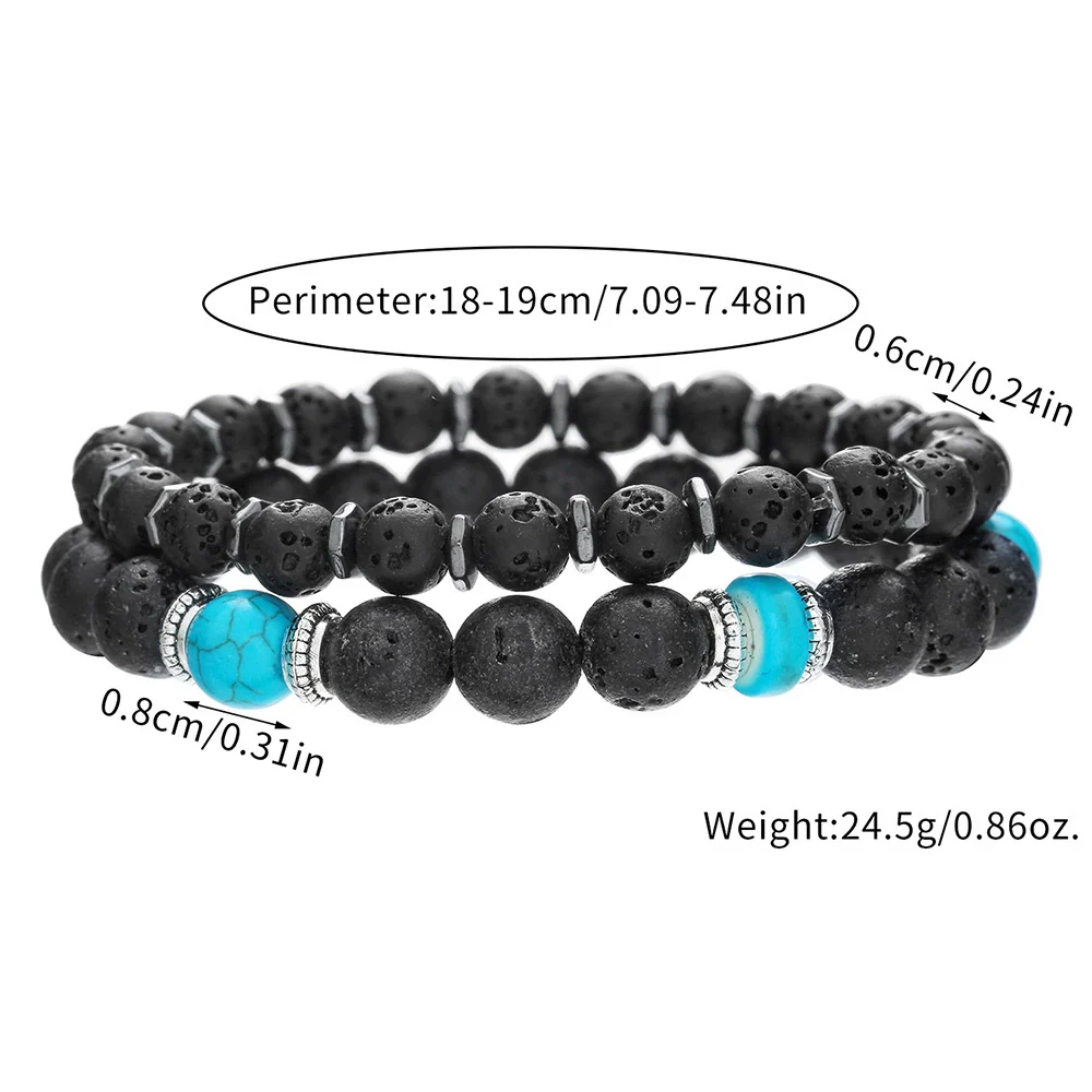 Wholesale Unisex Retro Handmade Geometric Volcanic Stone And Wooden Beads Double Layer Stacked Bracelet - Image 2