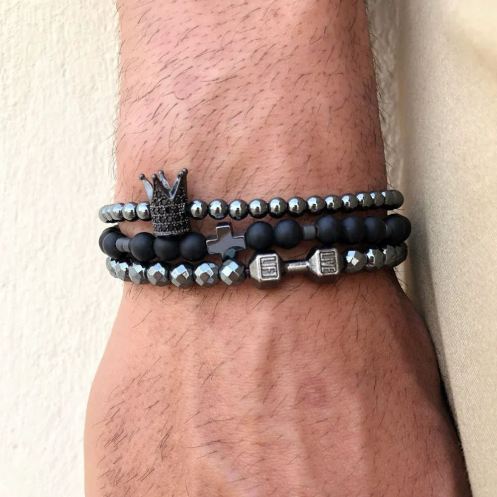 Wholesale Unisex Retro Handmade Geometric Volcanic Stone And Wooden Beads Double Layer Stacked Bracelet - Image 21