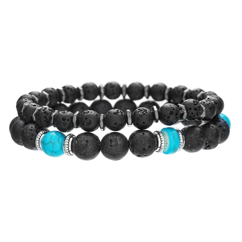 Wholesale Unisex Retro Handmade Geometric Volcanic Stone And Wooden Beads Double Layer Stacked Bracelet - Image 5