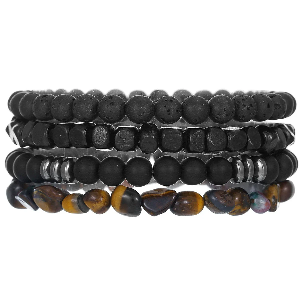 Wholesale Unisex Retro Handmade Geometric Volcanic Stone And Wooden Beads Double Layer Stacked Bracelet - Image 6